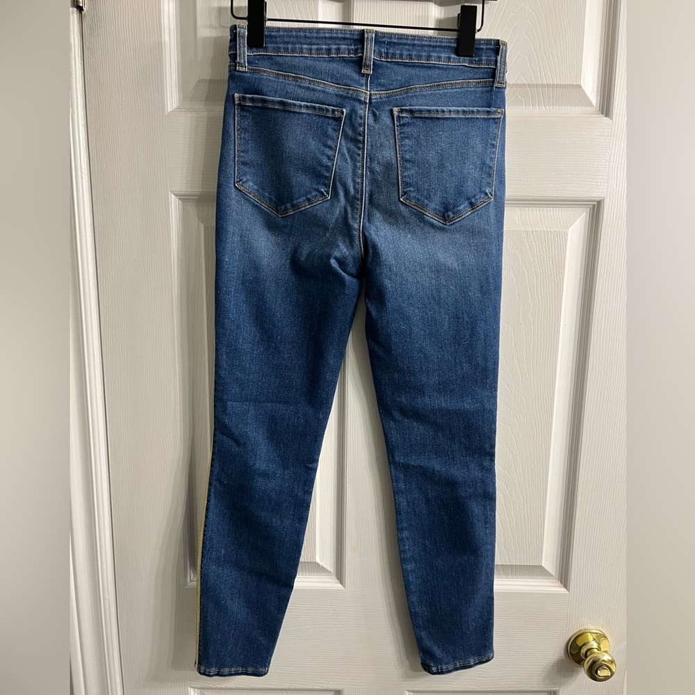 L'AGENCE 'Margot' High Rise Skinny gold Tuxedo Stripe Jeans size 28 - Picture 4 of 5